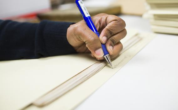 Hand writing on a manilla folder